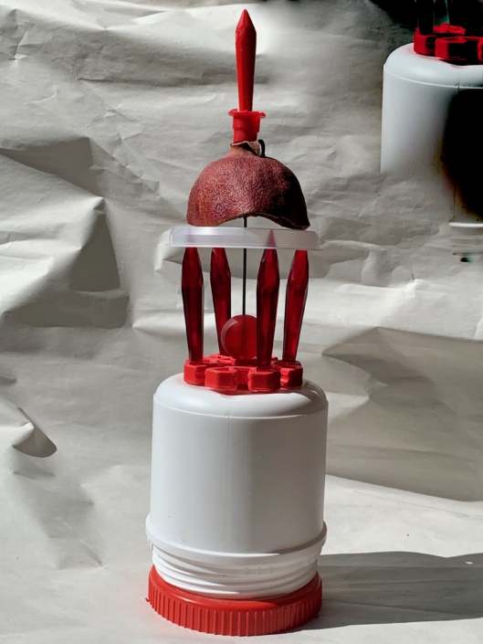 plastic, beads, pomegranate peel, hatpin