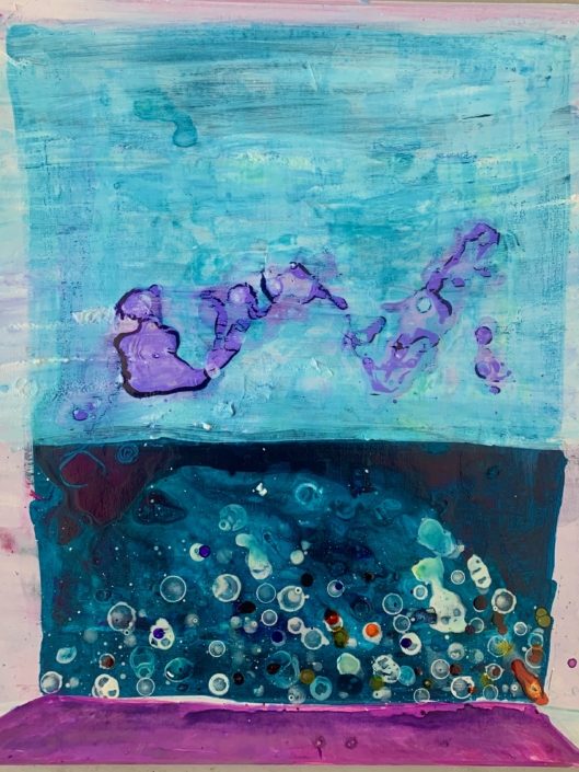 mixed media (ink, acrylic paint) on cardboard 25×30 cm